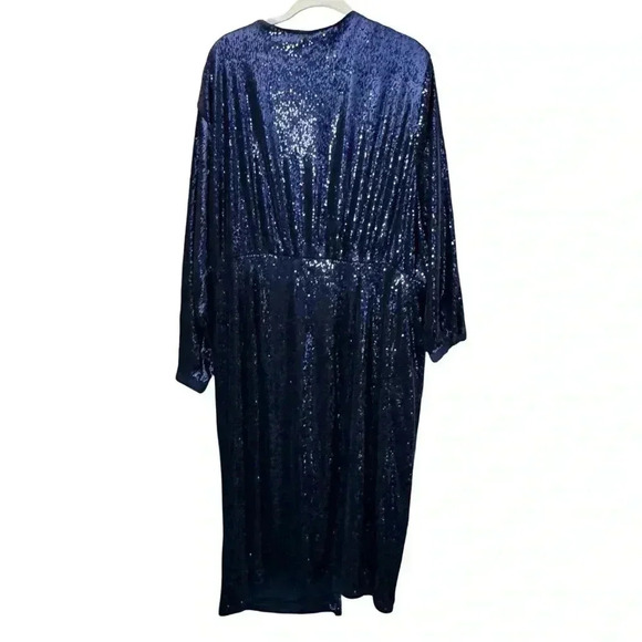 By Anthropologie Twist-Front Sequin Dress Size 22 Cocktail V-Neck Disco - Picture 6 of 14